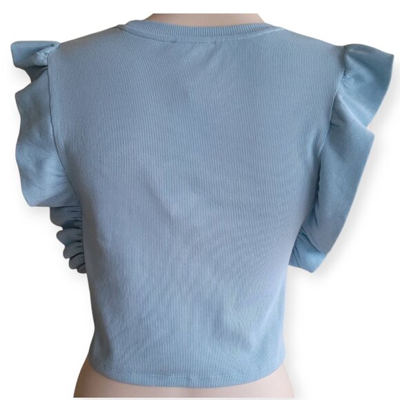 Zara sleeveless baby blue ruffled-sleeve Spring top size M NWT Sabrina Carpenter - Picture 5 of 13